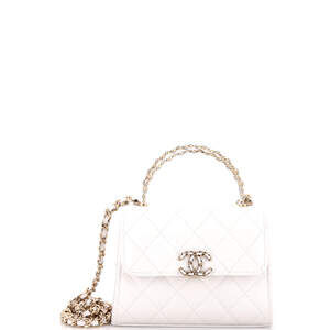 Chanel Small Woven Chain CC Top Handle Flap Clutch with Chain Quilted Caviar